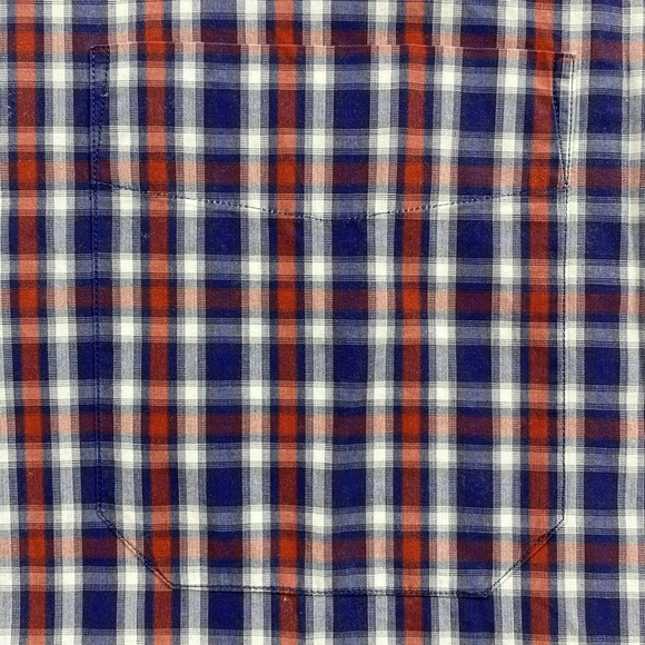Billy Reid John Standard Cut Plaid Long Sleeve Button Shirt (Blue/White/Orange) - Picture 14 of 16